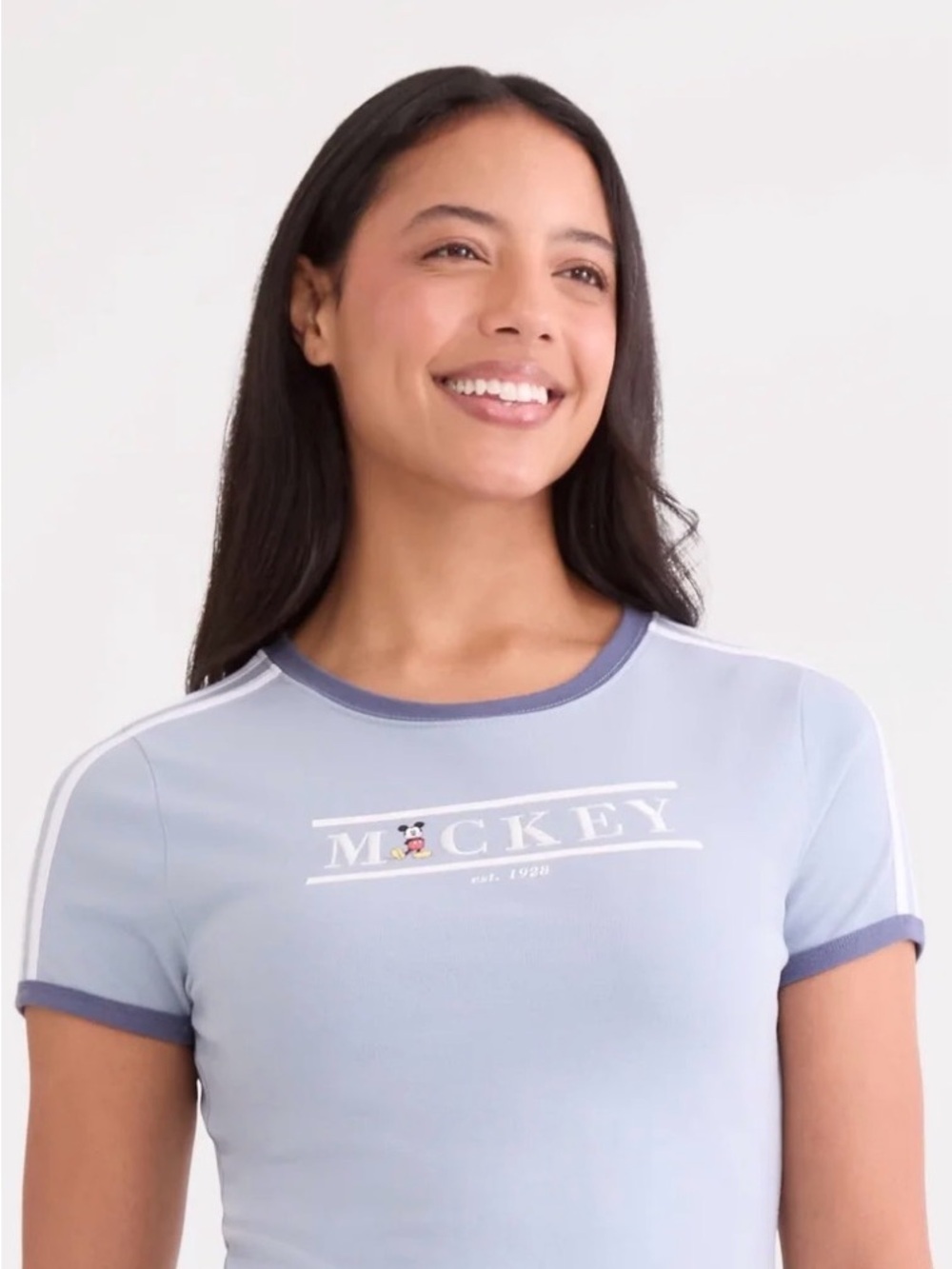 Disney Mickey Mouse Graphic Light Blue Ringer Tee